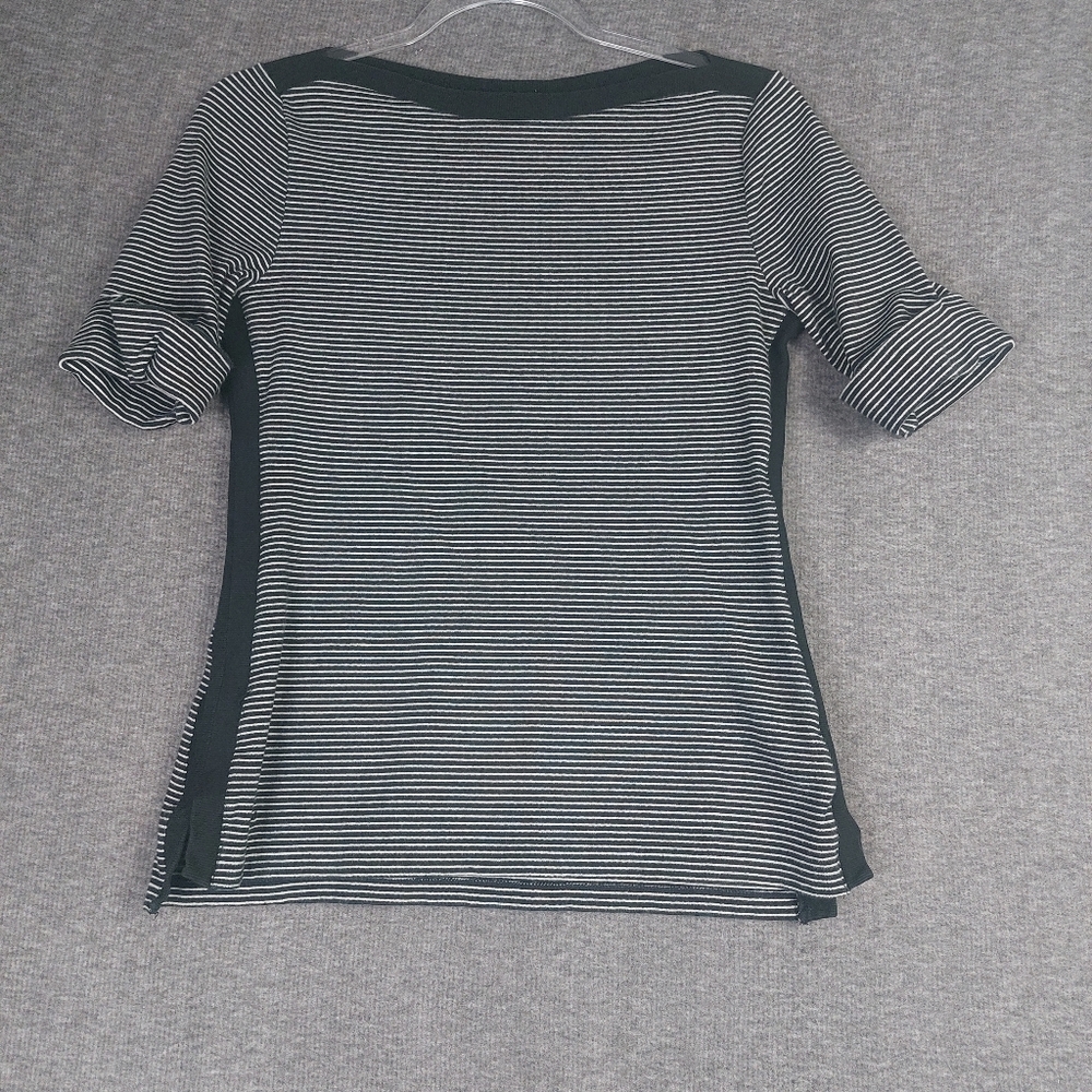 LAUREN RALPH LAUREN WOMEN BLACK WHITE STRIPED PREPPY CASUAL BOAT NECK TOP SIZE M